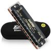 East Top Blues Harmonica, 10-Hole, G Key, 20 Tones, Brass Cover, Canvas Case, Cleaning Cloth, Professional Diatonic (T008K-BK-G-gm)