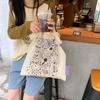 Stylish Canvas Tote Bag With Graffiti Print Large Capacity Shoulder Bag For Everyday Use