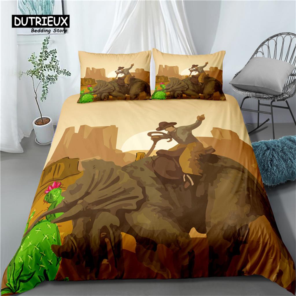 Cowboy Bedding Set Wild West Cowboys Western Style And Horses Themed Duvet Cover Microfiber Quilt Cover For Kids Boys Teen Decor
