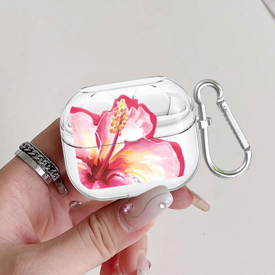 

Clear Earphone Cases Cover With Hook Case For Samsung Galaxy Buds 4 Pro 3Pro 2 3 FE 4Pro 2Pro Live Pink Hibiscus Flower Buds Live