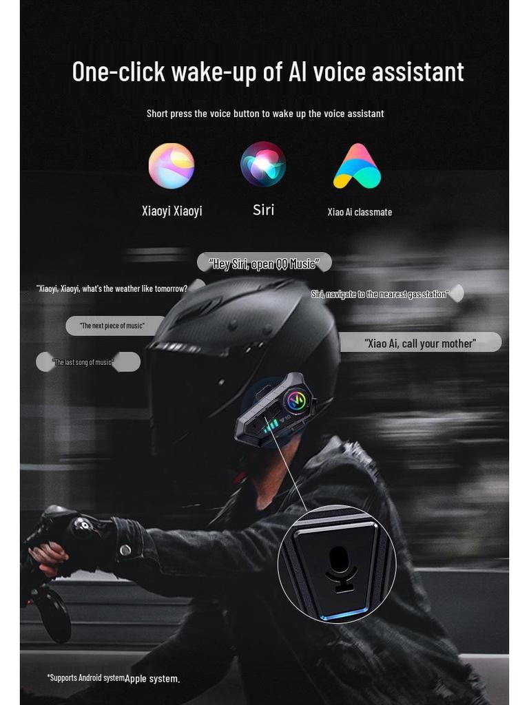 Y10 Bluetooth Helmet Headset, Noise-Cancelling & Waterproof, for Motorcycles & Cycling.