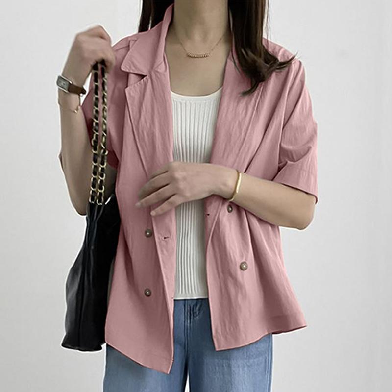 

ZANZEA Женский повседневный кардиган-блузка с лацканами с разрезами, свободный, летний, с полурукавом 5XL розовый