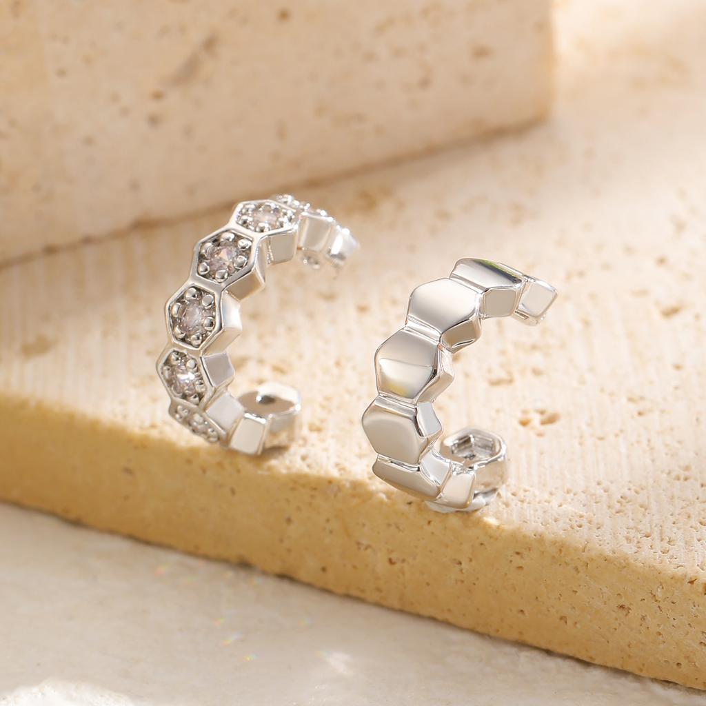 Punk Metal Zircon Ear Cuff Ear Clip for Women Geometric Hexagonal No Pierced Earcuff Clips Earrings Fashion Party Jewelry Gifts
