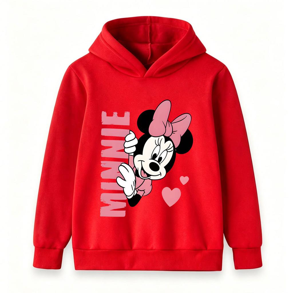 Cute Cartoon Mouse Print Kids Unisex Pullover Hoodie, Soft Casual Long Sleeve Sweatshirt for Boys Girls, Lovely Heart Pattern Cozy Hooded Tops
