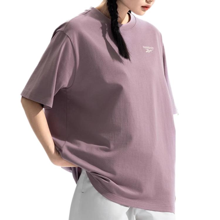 Reebok Amerikanischer Stil Bequem Vielseitig Rundhals Locker Kurzarm T-Shirt Unisex T-Shirts Grau Lila 24SRM433UGP3
