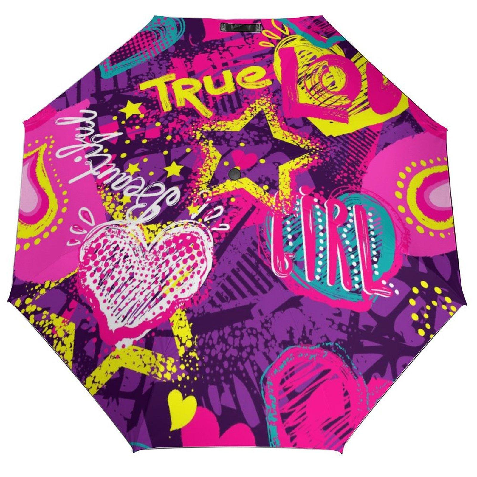 

1 Pack Automatic Umbrella Featuring Windproof Reinforcement And Uv Resistant Surface For Travel In Graffiti Mood чорний