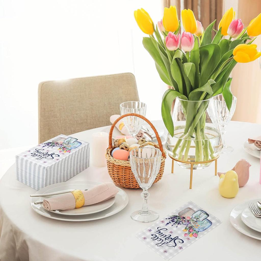 Sinmoe 200 Pcs 2 Ply Spring Guest Napkins Paper Guest Towels for Bathroom Decorative Disposable Hand Paper Towel Summer Floral Napkins for Wedding