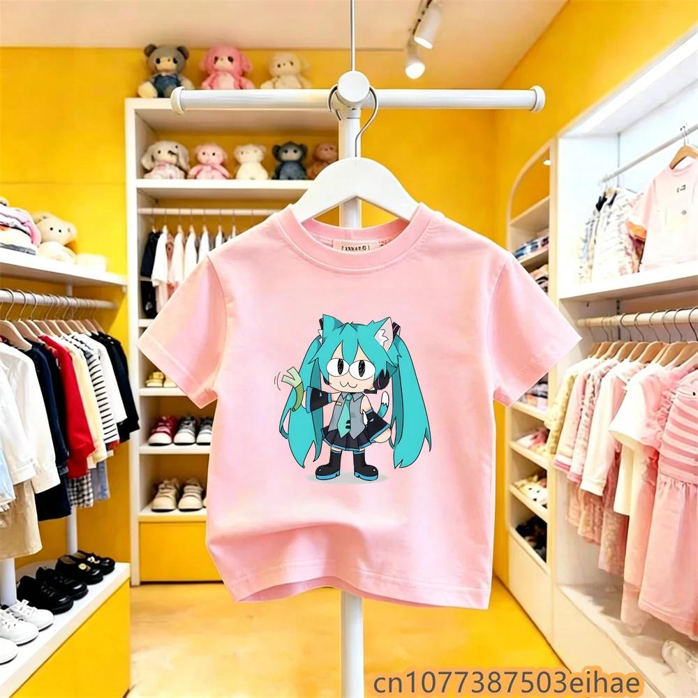Hatsune Miku Future MIKU Line Fashion Pure Cotton Printed Short Sleeves Casual Slim Fit Clothing New Style For Boys Girls