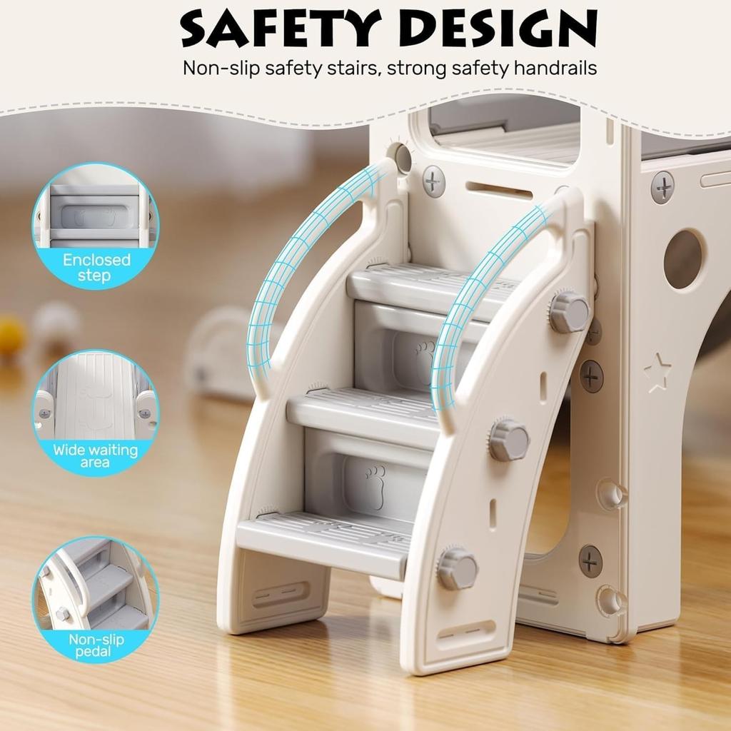 Ubravoo Zjeżdżalnia dla dzieci, bardzo długa zjeżdżalnia dla maluchów z kojcem, miejscem do przechowywania i antypoślizgowymi schodami, sprzęt do zabawy wewnątrz i na zewnątrz, wolnostojąca zjeżdżalnia