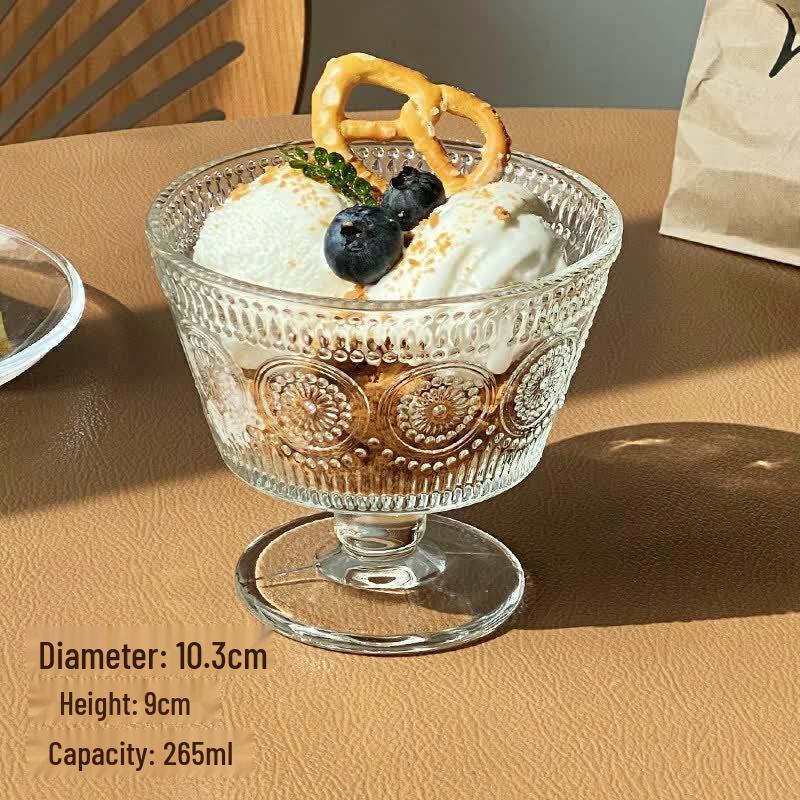 Retro Embossed Sunflower Glass Dessert Bowl