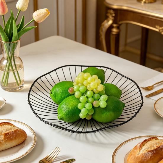 Household Fruit Plate Thickened Iron Fruit Bowl with Large-Capacity Draining Design for Kitchen Counter Anti-Rust Snack and Fruit Holder Tray Home