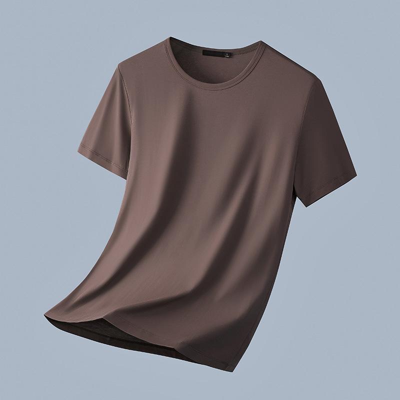 Men's Solid Color V-Neck T Shirt Casual Slim Fit Breathable Short Sleeve Basic Top for Daily Wear Brown