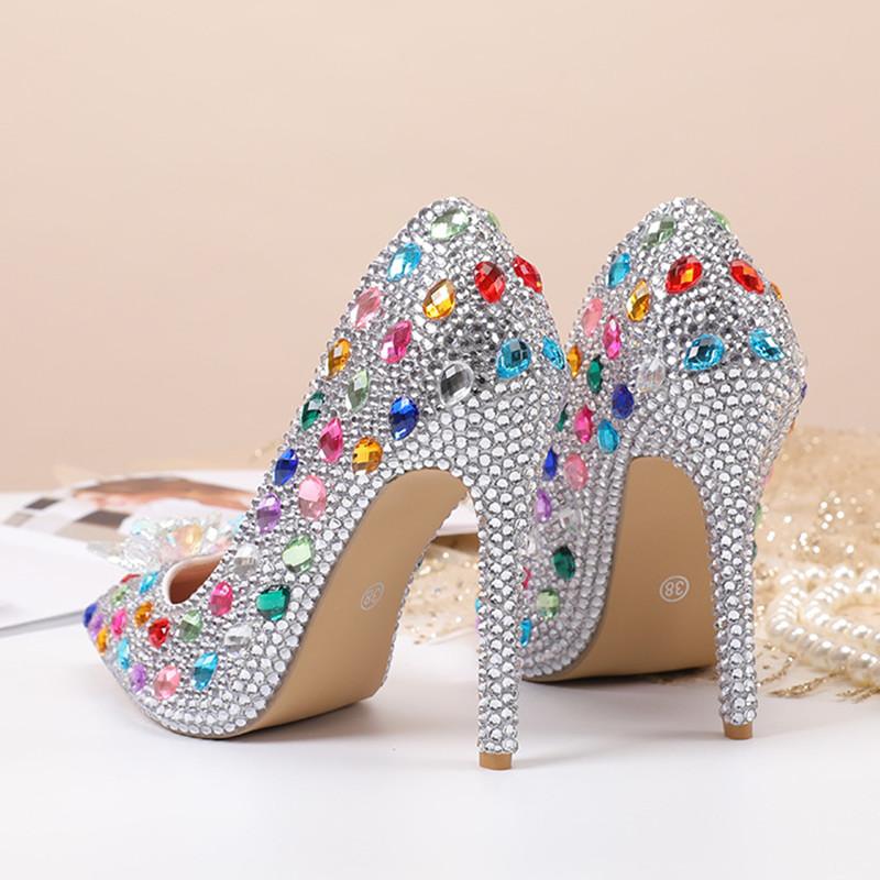 Fashion Luxury Handmade Full Diamonds Rhinestones Women Pumps Fashion Crystal Flowers Stiletto High Heels Lady Banquet Wedding Shones