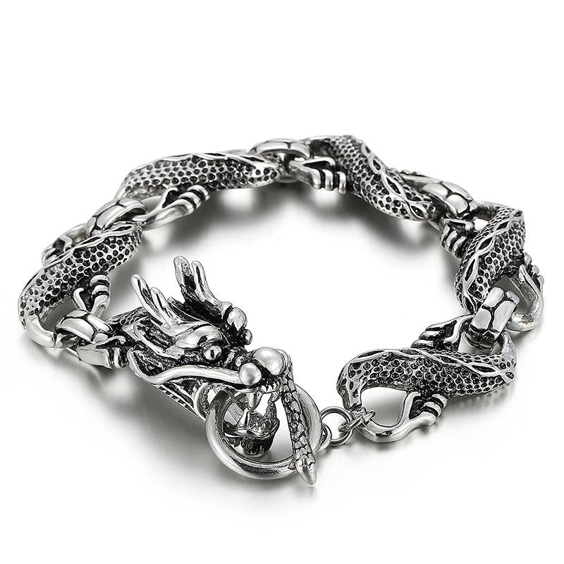 

Kalen Dragon Bracelet Vintage Men s Carved Textured Bracelet Stainless Steel Jewelry Holiday Gift 21cm