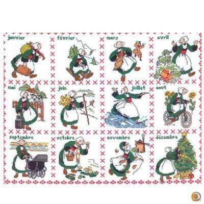 Kit à broder point de croix - Princesse - Calendrier Bécassine - Toile aïda blanche - Fils à broder - Aiguille