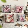 Pink Christmas Snowman Pillow Cover Santa Claus Decorative Cushion Home Sofa Cushion Cover Holiday Cushion