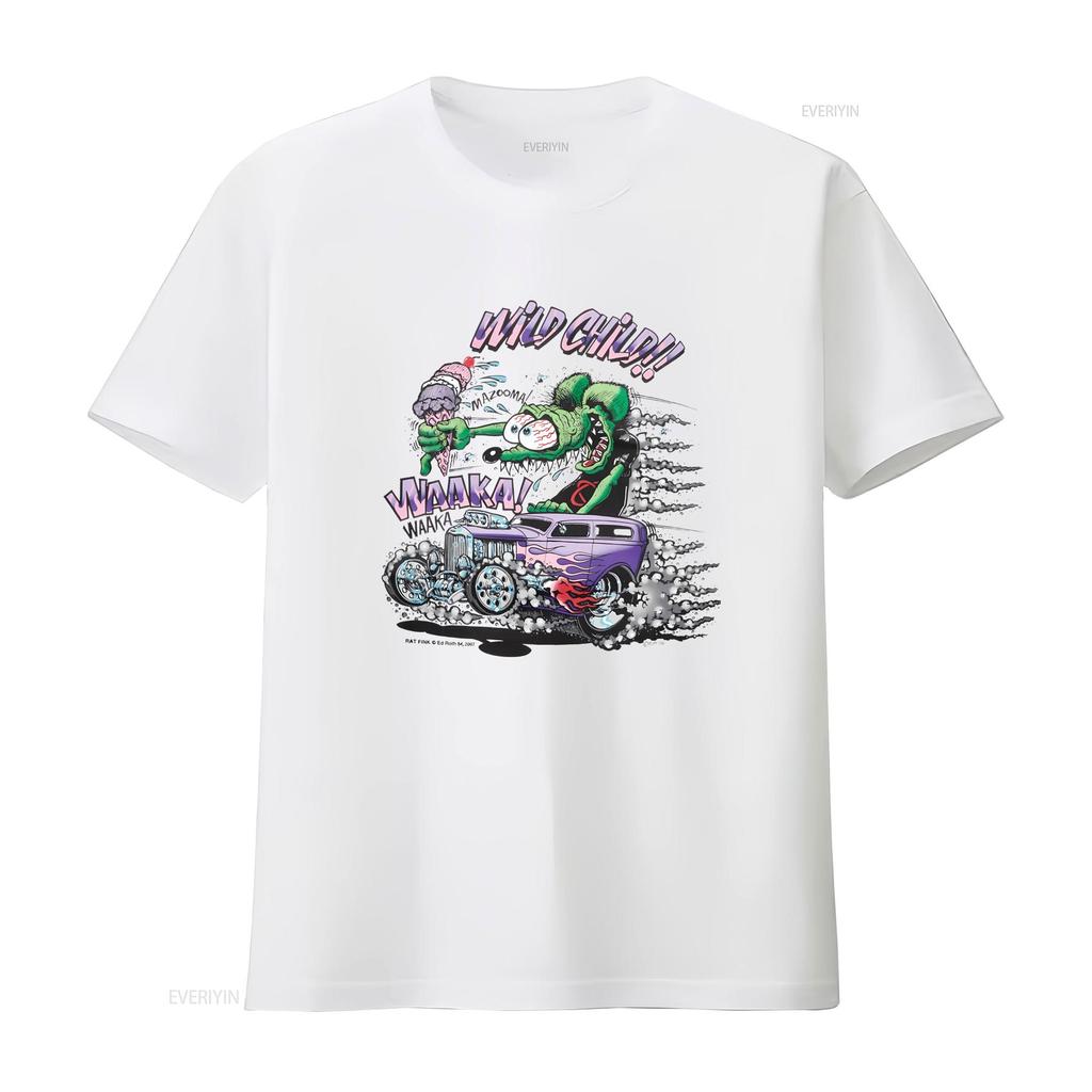 Unisexs Ed Big Daddy Roth Rat Fink Wild Child Hot Rod White Cotton T Shirt S XL vintage Washed streetwear graphic