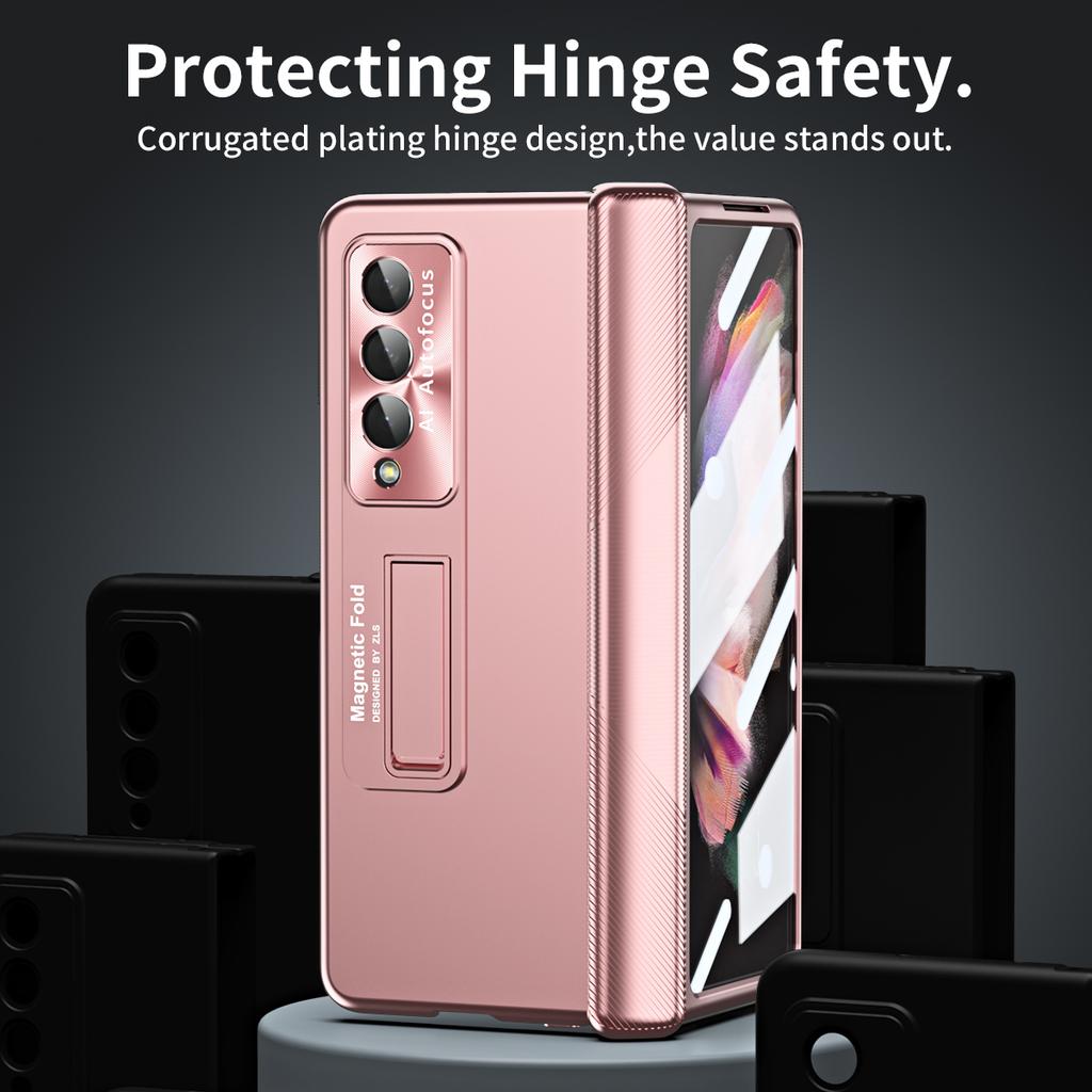 Magnetic Hinge Bracket Case For Samsung Galaxy Z Fold 4 3 5G Cover With Electroplated Lens Film Case For Galaxy Z Fold4 Fold3