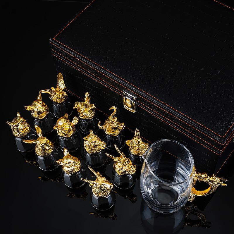 Twelve Zodiac Liquor Wine Glass Chinese Retro Wine Set Chinese Baijiu Drinkware Multipurpose & Reusable Perfect for Gifting