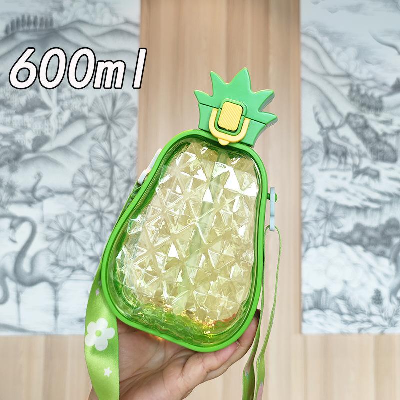 Creative Cute Pineapple Straw Plastic Water Bottle Portable Strap Children's Outdoor Sports Water Bottle
