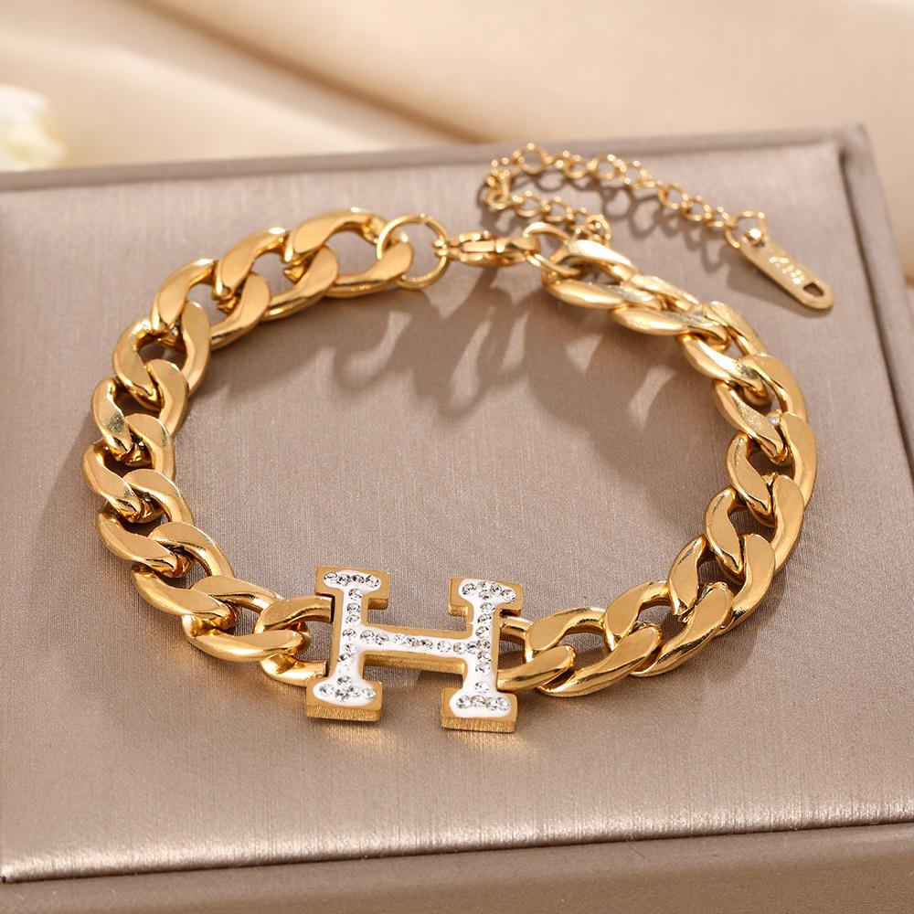 Luxe Titanium Staal Vierbladig Klaver Armband in Koreaanse Stijl met Ingelegde Diamanten voor Vrouwen - Kleurvast