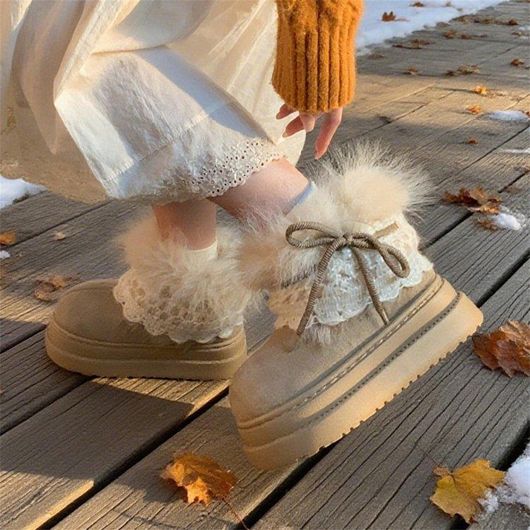 Retro snow boots cotton boots thick-soled fluffy piled thickened warm big cotton shoes