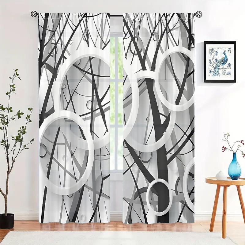 2 pieces, abstract circular tree shadow curtains - semi transparent - suitable for living room, bedroom, kitchen, home decoratio