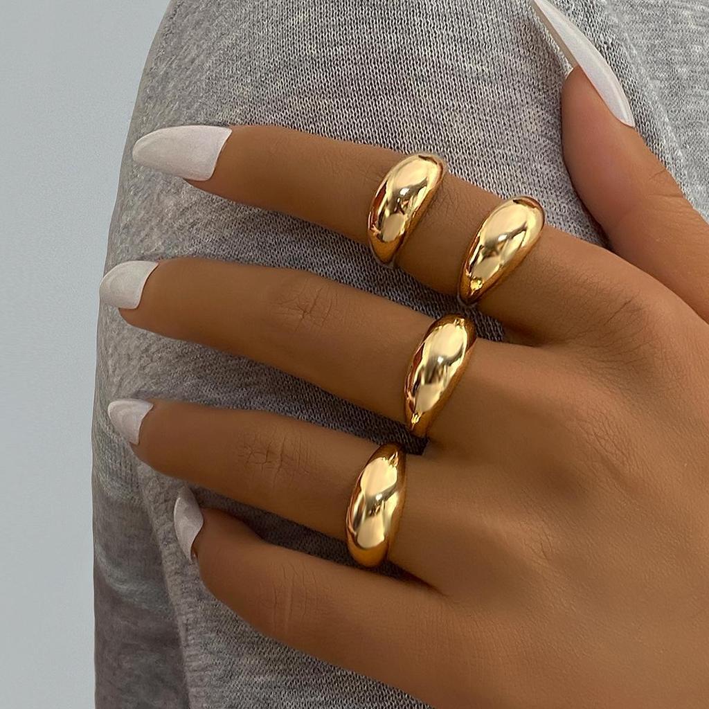 15-Piece Eco-Friendly Gold Lava Line Water Drop Ring Set