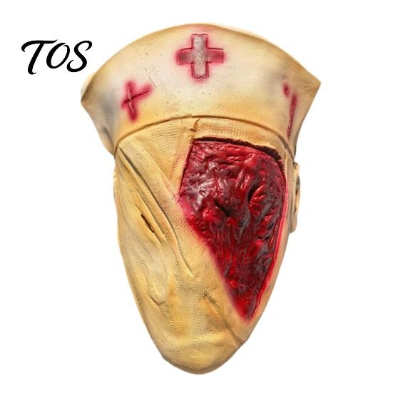 Realistic Horror Movie Prop Scary Nurse Halloween Masque, Blood Latex Full Face Soft Masque for Cosplay, Haunted House Prop, Party Distressed Zombie