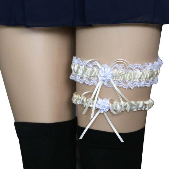 2Pcs/Set Women Garters Elastic Lace Trim Sexy Women Girl Bowknot Decor Garters Belt Suspender Bridal Accessories for Wedding