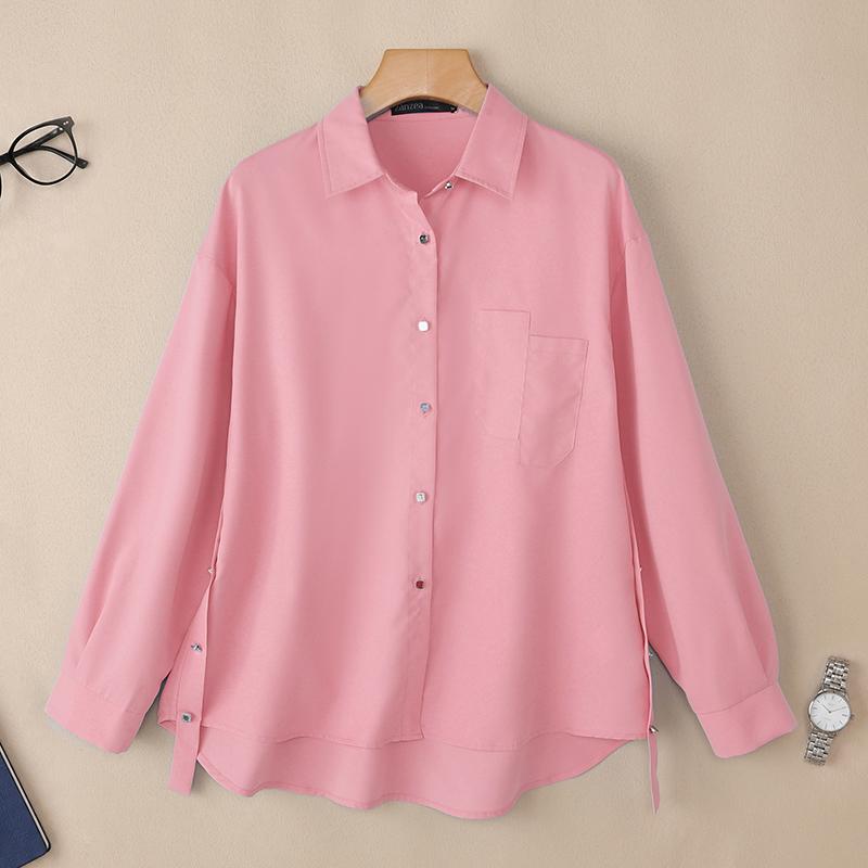 ZANZEA Camicetta casual da donna con colletto rovesciato, tinta unita, ampia, a maniche lunghe