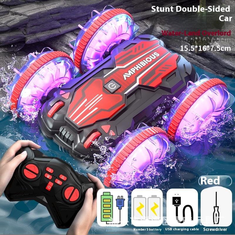 New Transparent Double-Sided Stunt Car Amphibious Four-Wheel Drive Lighting 2.4g Children'S Remote Control Car Toy Car Gift