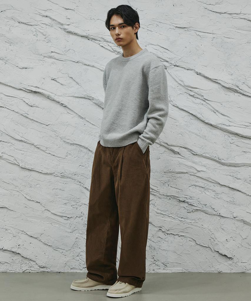 SIGNATURE Single-Pleat Corduroy Wide Pants [Brown]