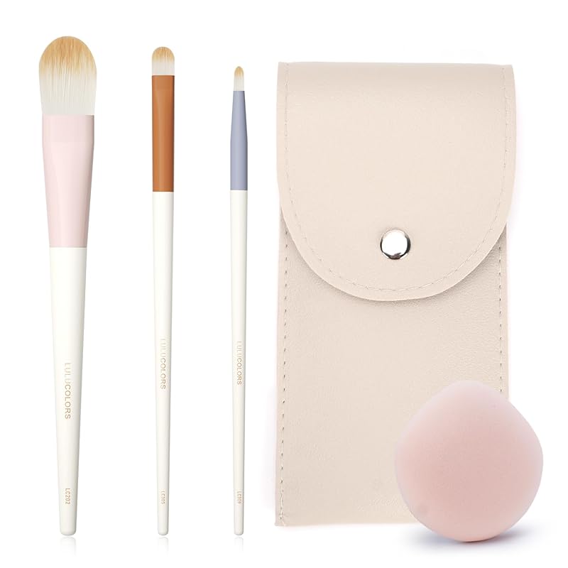 Colorful 3-PCS Foundation Brush Set with Latex-Free Makeup Sponge and Travel Pouch-Soft,Cruelty-Free Synthetic Bristles, Brushes for Foundation, 3 pcs Foundation Brush Se