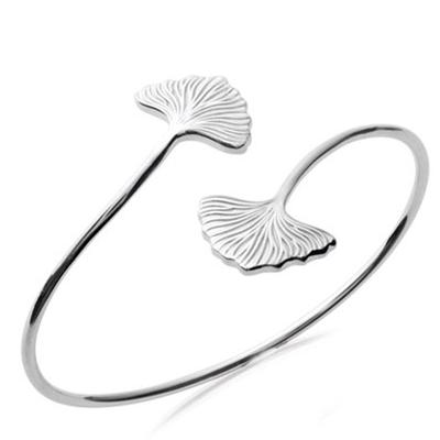 [Q8408] - Open Silver Bracelet 'Ginkgo Biloba' Silver (rhodium-plated) - 58 Mm - 19x10 Mm