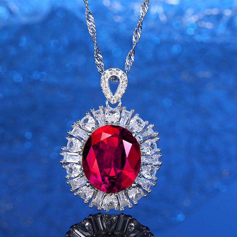 Elegant Women's S925 Sterling Silver Pendant Necklace with Green, Red, and Yellow Nano Sapphires
