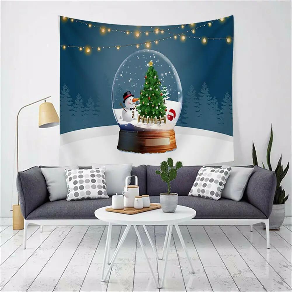 Cartoon Santa Claus Pattern Tapestry Home Bedroom Living Room Wall Decoration Christmas Theme Tapestry