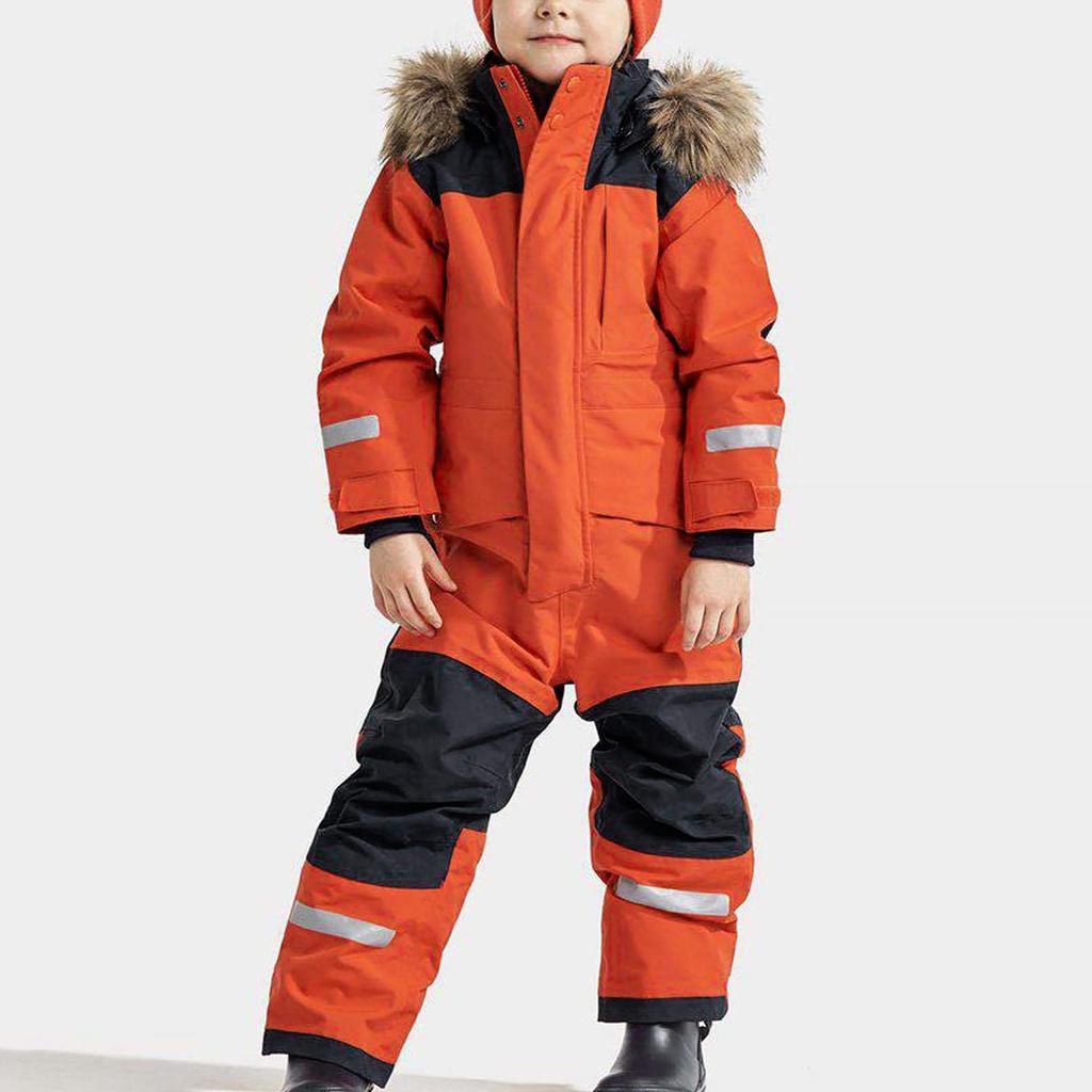 Children's Fashion Outdoor Waterproof Fleece-Lined Thickened Warm Boys' And Girls' One-Piece Ski Suit