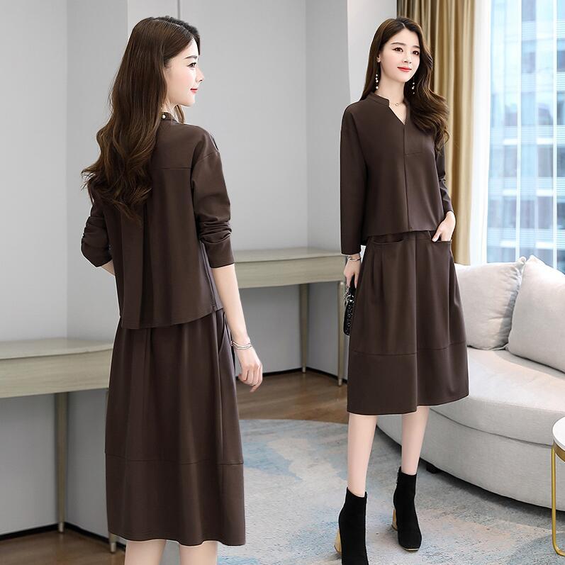 

Женский пригородный офисный костюм, пуловер с высокой талией, рубашка с длинными рукавами и юбкой, комплект из 2 предметов M