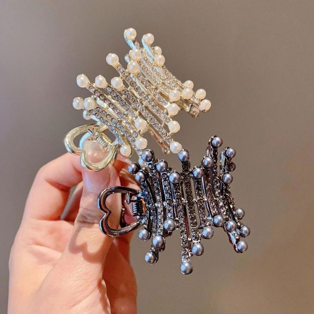 Simulated Pearl Small Claw High Ponytail Hairpins Fashion Rhinestone Shark Clips For Women Thick Long Hair Accessories