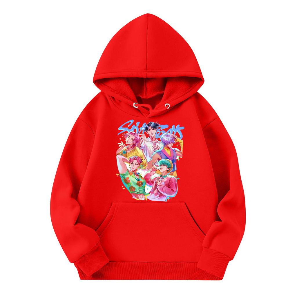 Kinder Freizeit Rundhals Bedruckter Pullover Langarm Kapuzen-Sweatshirt Oberteil