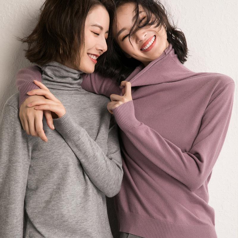 Women's Plus Size High Neck Turtleneck Pullover Sweater – Slim Fit, Thick, Pure Color, Autumn/Winter.