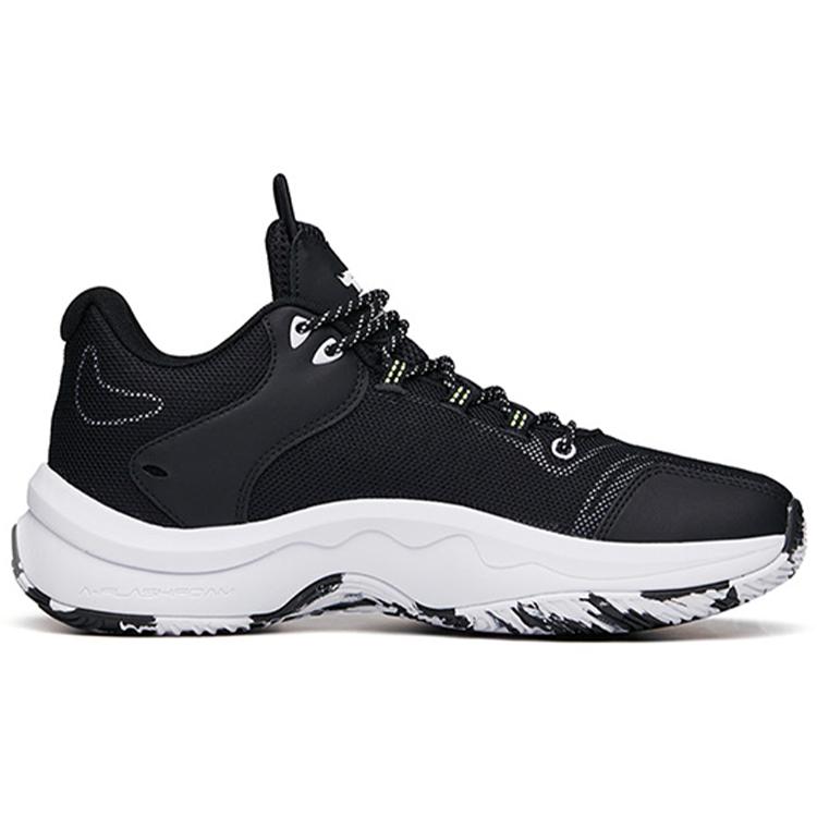 Anta Hear Wave 3 Slip Resistant Abrasion Resistant Low Top Basketball Shoes Men's Black White 112131608-3