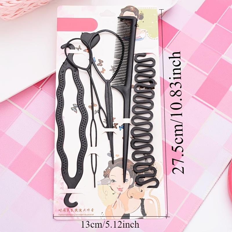 6pcs Stylish Black Plastic Hair Tools - Includes Round Brush, Flat Iron, and Comb - Perfect for Women'S Hair Styling, Ideal Gift for Easter, Ramadan