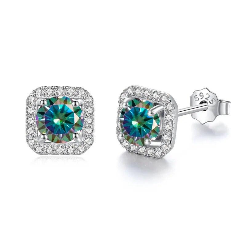 Bague Ringen S925 Sterling Silver Fashion Square Silver Needle Earrings Temperament Set 1ct D Moissente Celebrity Earrings
