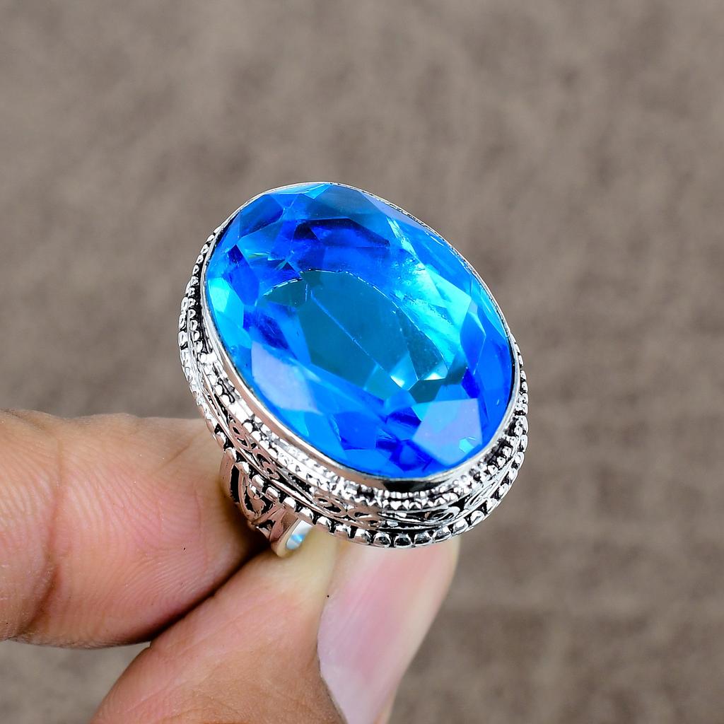 Blue Topaz Genstone Handmade 925 Sterling Silver Jewelry Ring Size 6.5 KKG-481
