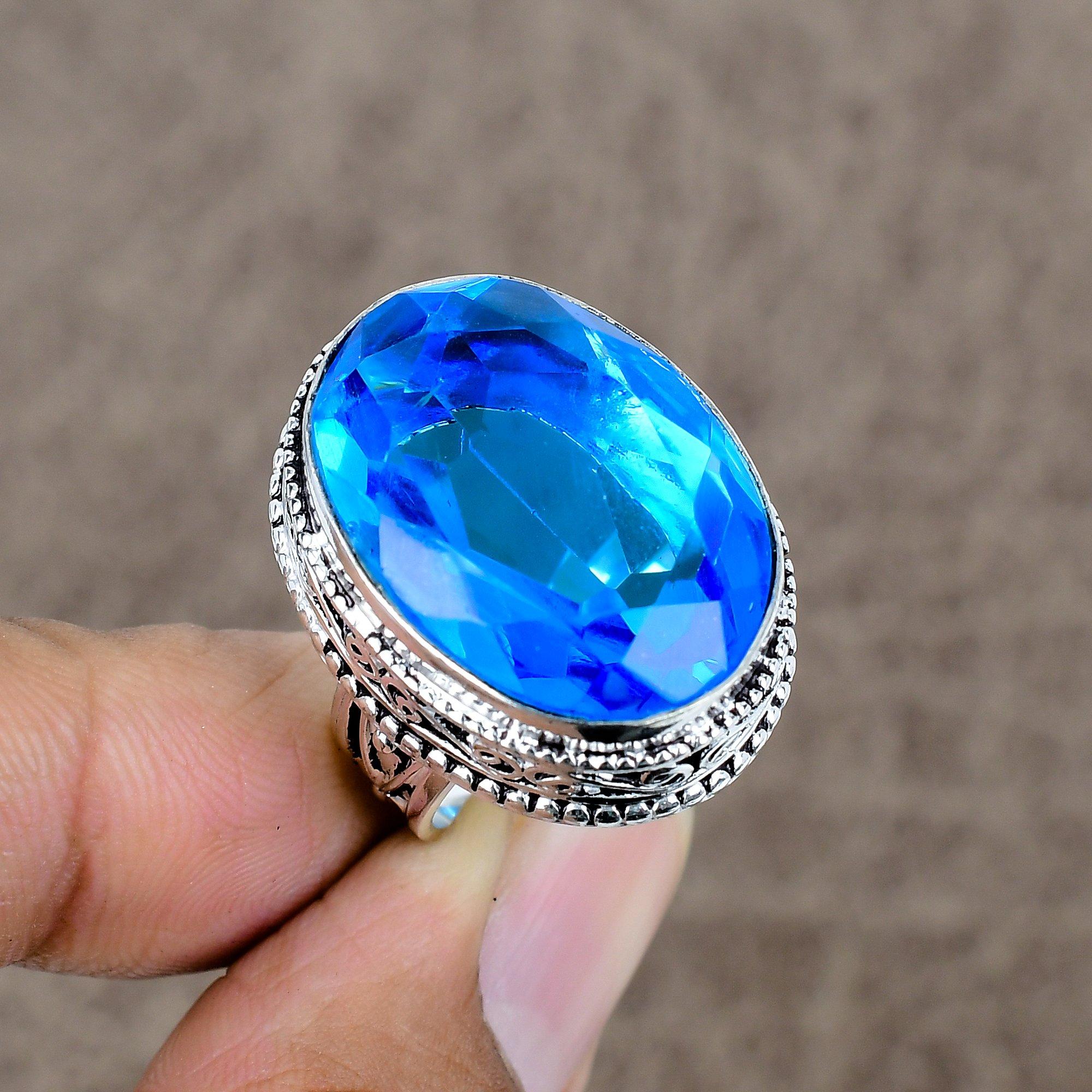 

Blue Topaz Genstone Handmade 925 Sterling Silver Jewelry Ring Size 6.5 KKG-481