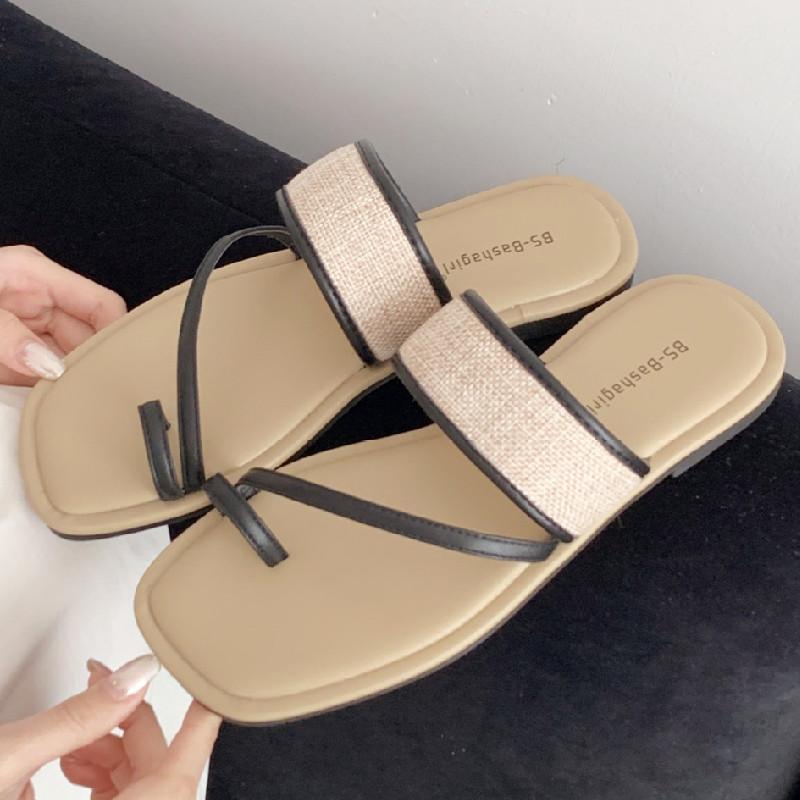 Fashion Fashion Weaving Narrow Band Flat Sandals Women Summer Square Toe Clip Toe Designer Shoes Simple Non-slip Vacation Beach Shoes