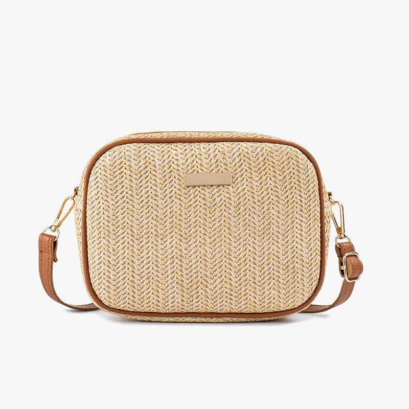 Fashionable And Casual Woven Camera Bag With Bright Film Decoration, Simple Grass Woven Bag, Women s Crossbody Shoulder Bag