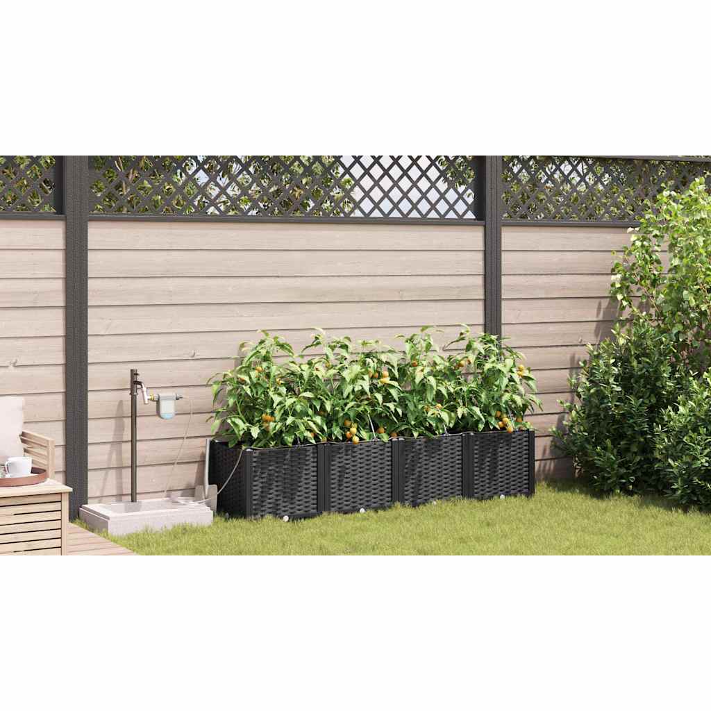 Garden Planter Set 4 pcs Black 160 x 40 x 37.5 cm Plastic